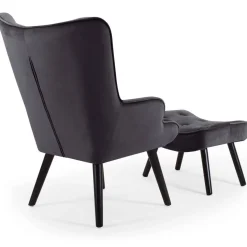Fauteuil scandinave + pouf Velours Noir