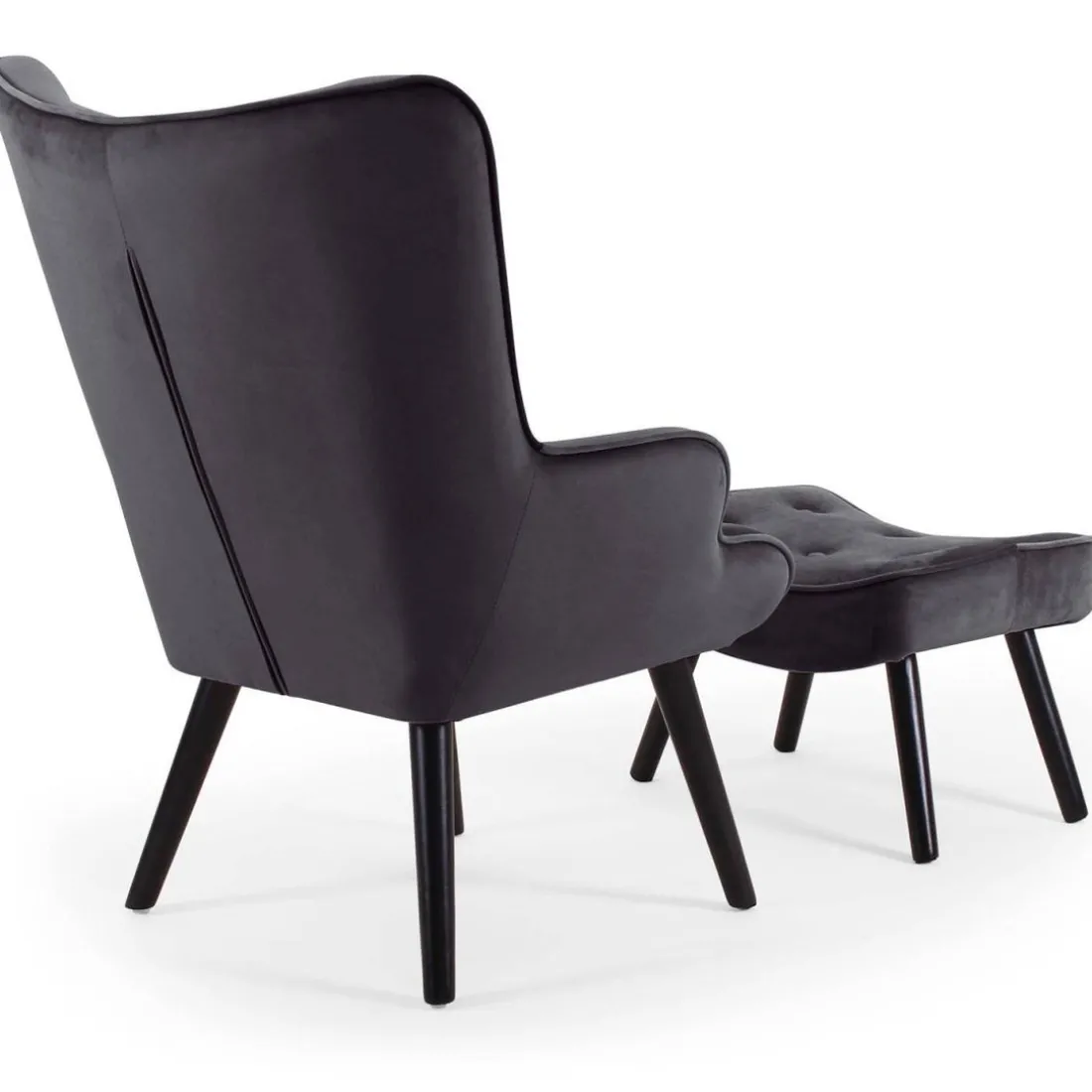 Fauteuil scandinave + pouf Velours Noir