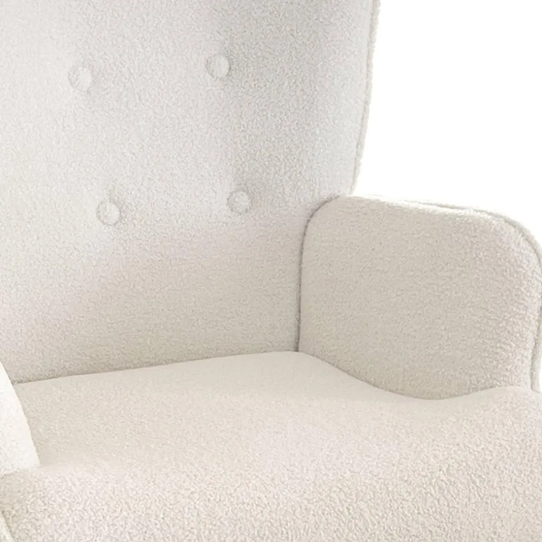 Fauteuil scandinave + pouf Lylou Tissu bouclette lainée Crème
