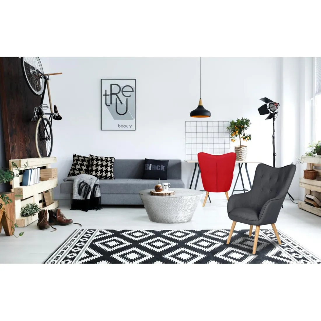 Fauteuil scandinave KLARYS Tissu Gris foncé