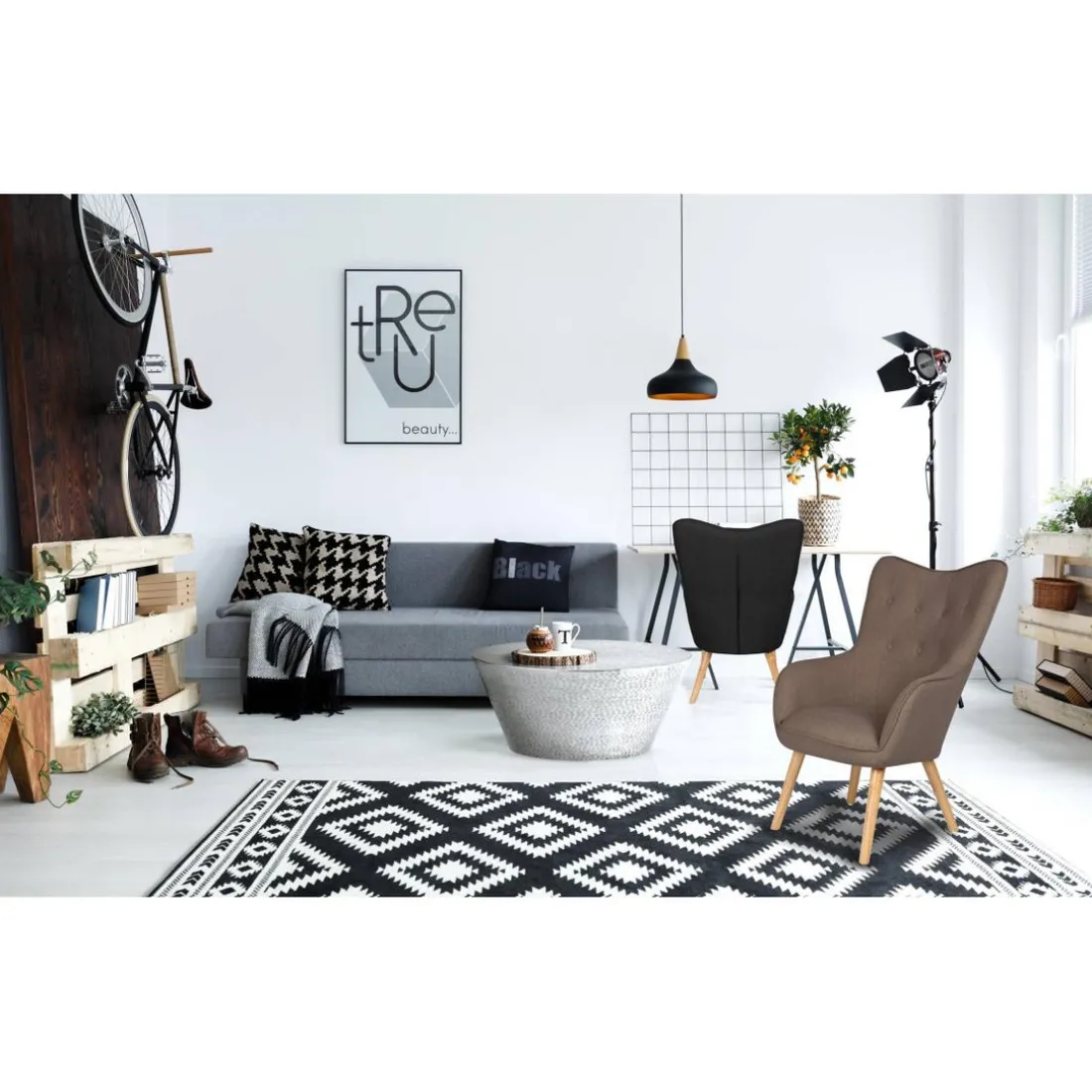 Fauteuil scandinave Tissu Taupe