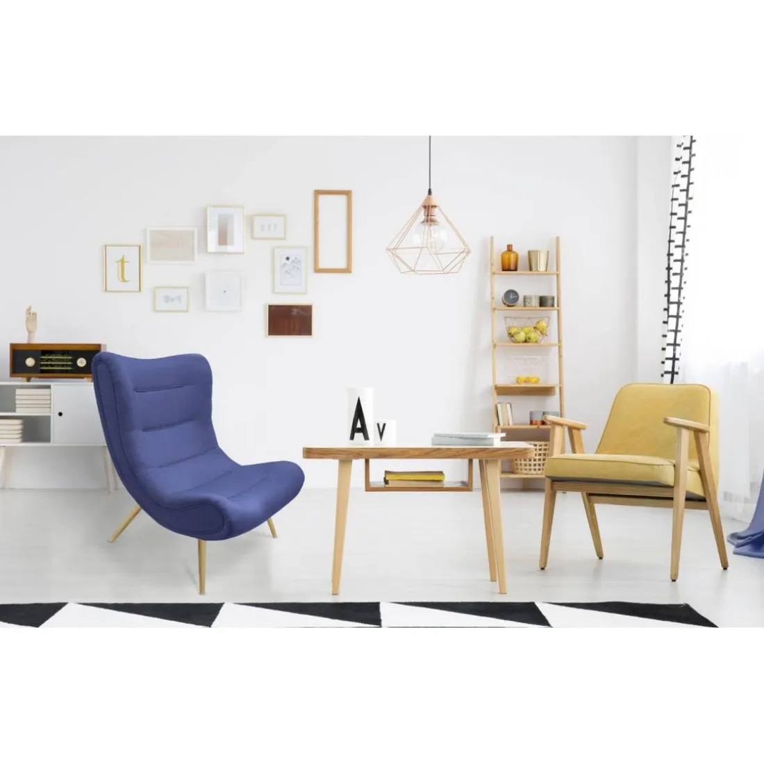 Fauteuil scandinave Tissu Bleu