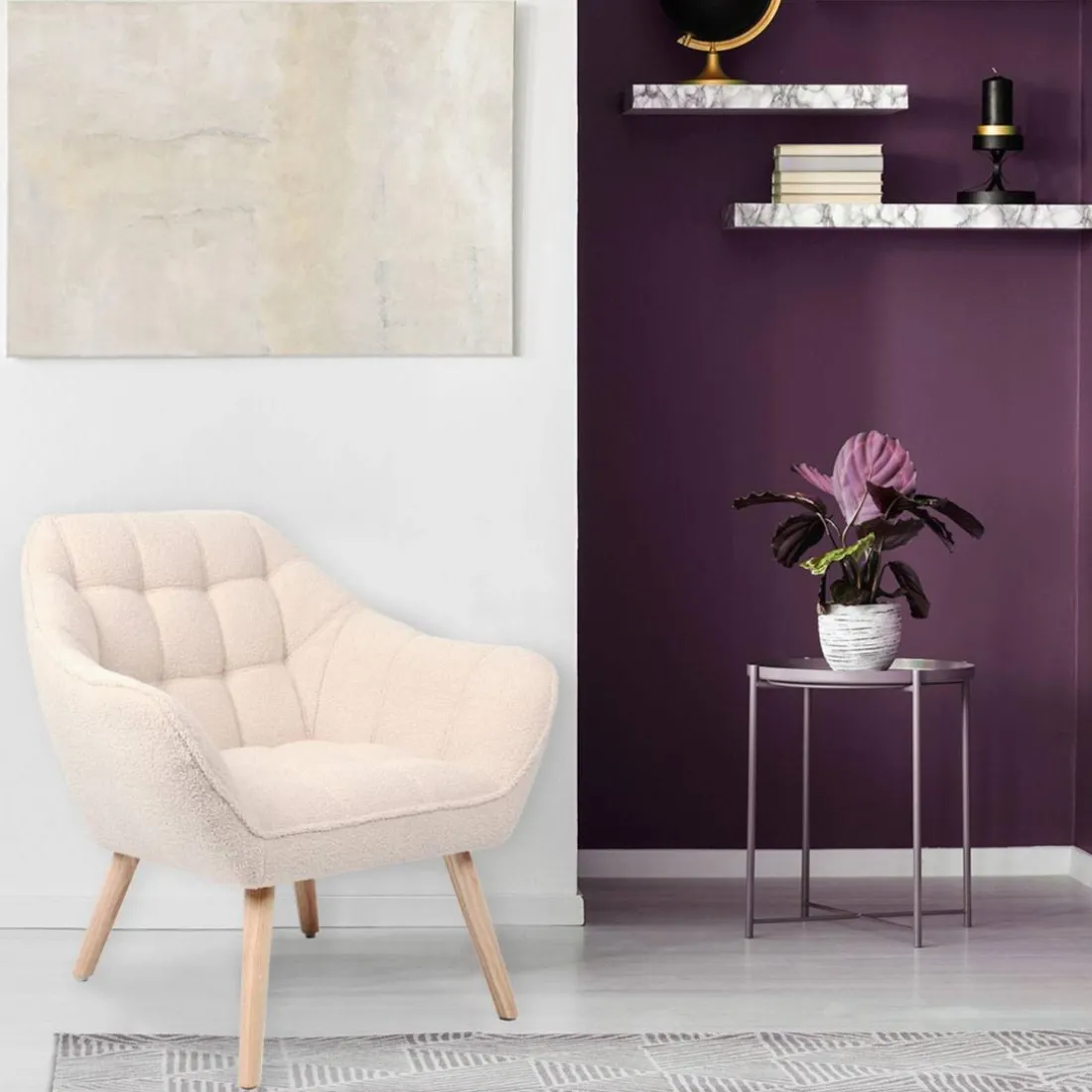 Fauteuil scandinave Zentao Tissu bouclette Beige