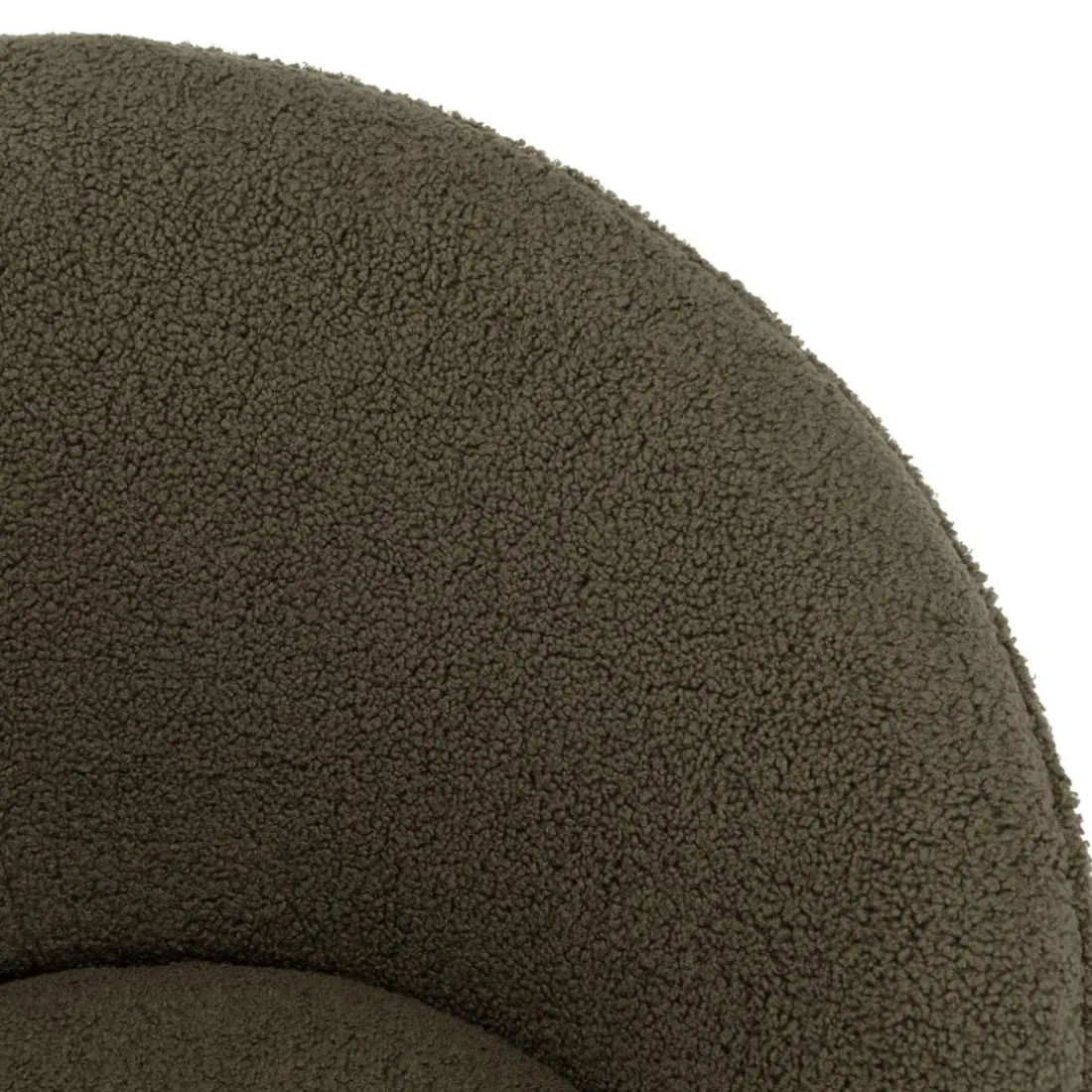 Fauteuil tissu bouclette vert kaki pieds croisés métal noir AGATHE