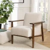 Fauteuil tissu bouclette écru structure et accoudoirs en bois GASTON