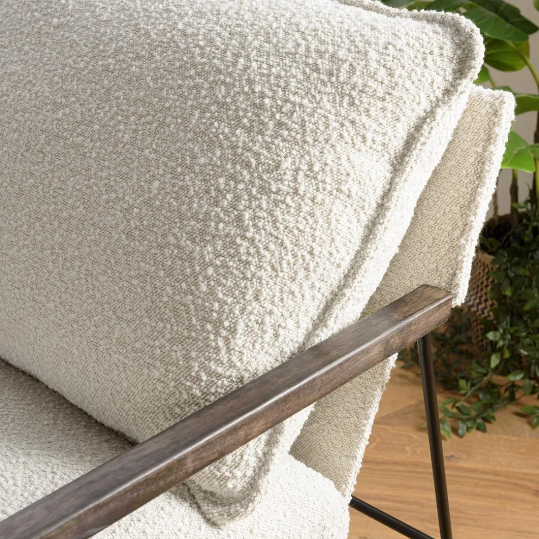 Fauteuil tissu écru 1 coussin structure métallique GASTON