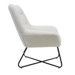 Fauteuil tissu effet laine bouclette blanc