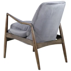 Fauteuil velours gris pieds frêne brûlé