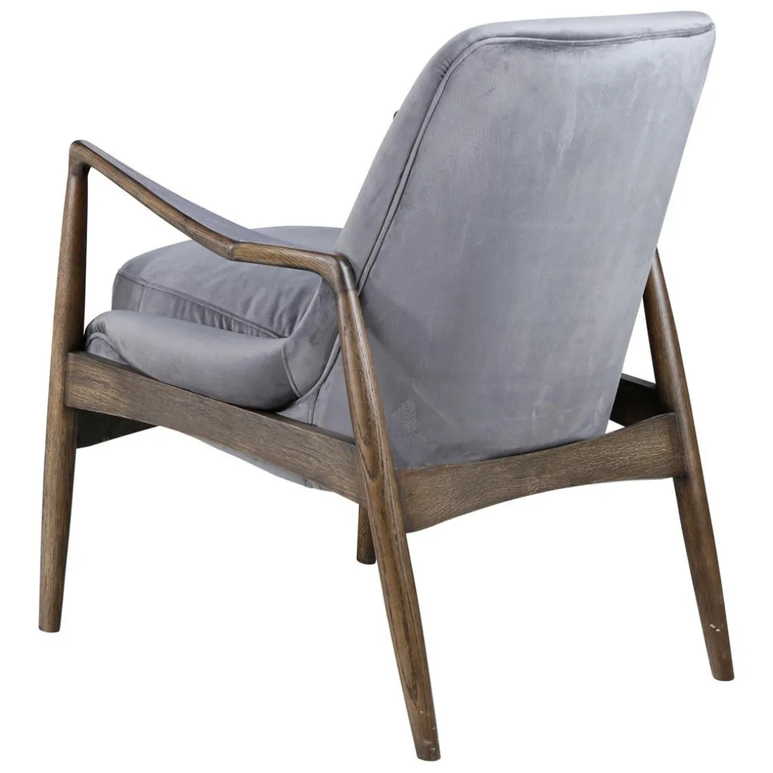Fauteuil velours gris pieds frêne brûlé