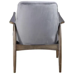 Fauteuil velours gris pieds frêne brûlé