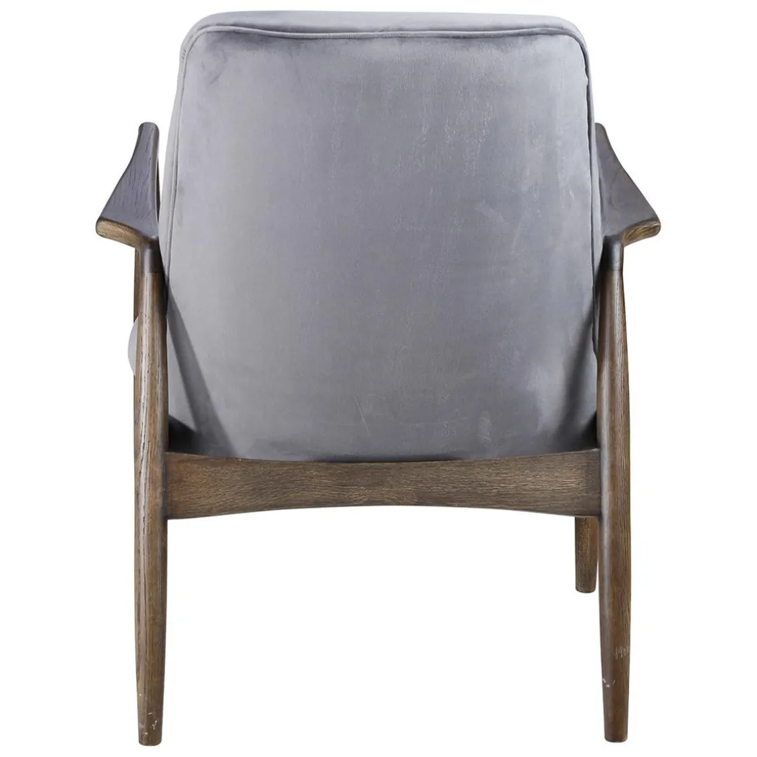 Fauteuil velours gris pieds frêne brûlé