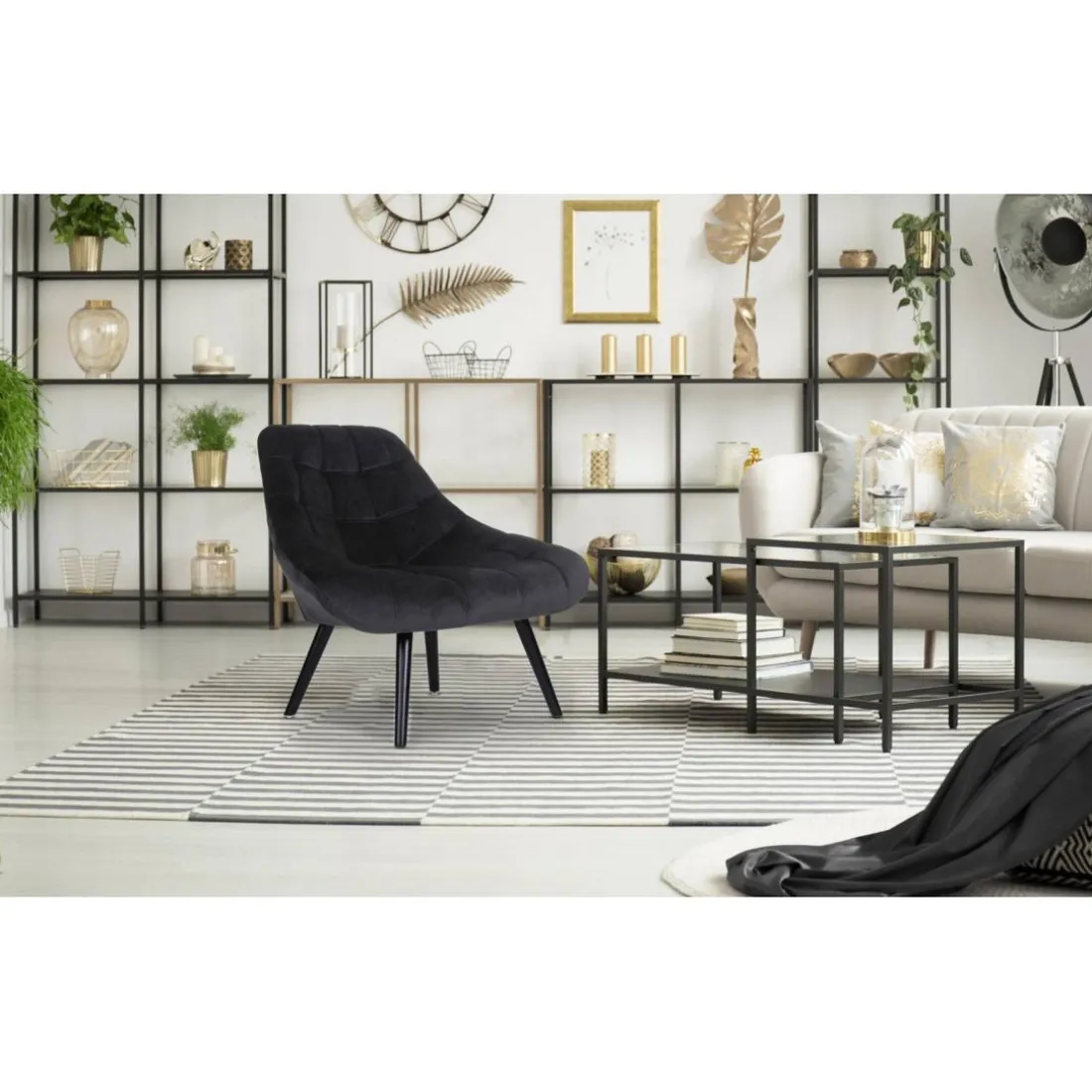 Fauteuil Velours Noir