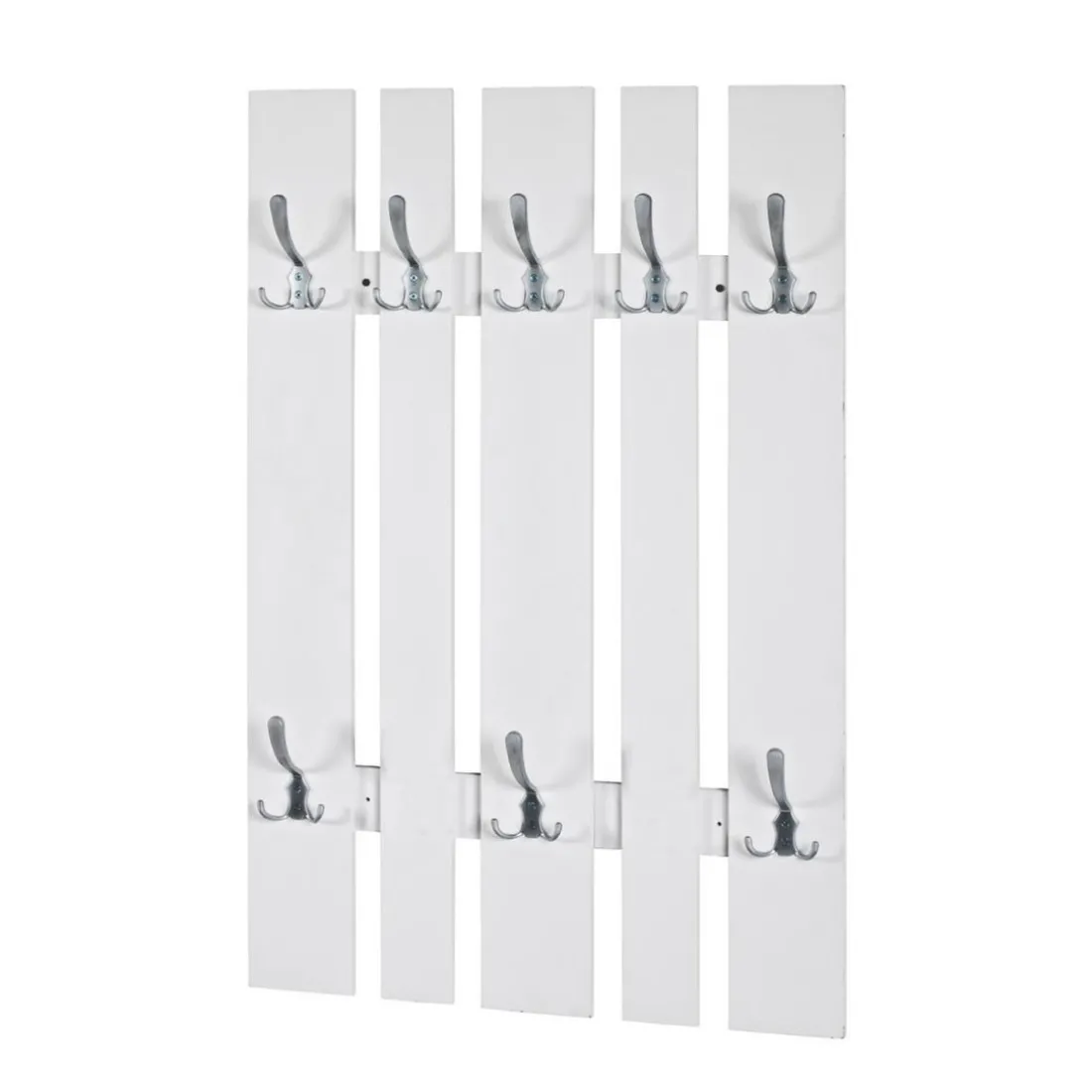 Garderobe murale avec 8 crochets en optique Inox et en MDF laqué Blanc