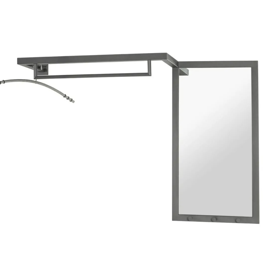 Garderobe murale avec 1 tringle et miroir integré à côté en tube d'acier époxy Gris anthracite