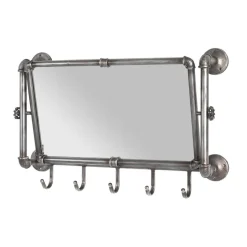 Garderobe murale avec miroir orientable et 5 crochets en Acier laqué Gris anthracite