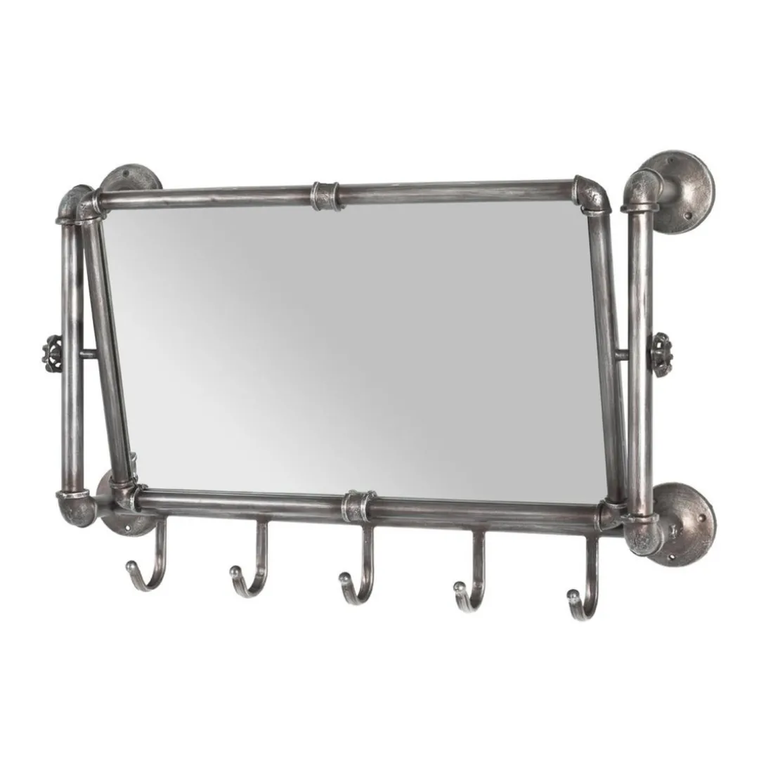 Garderobe murale avec miroir orientable et 5 crochets en Acier laqué Gris anthracite