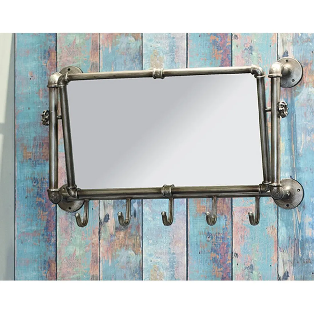 Garderobe murale avec miroir orientable et 5 crochets en Acier laqué Gris anthracite
