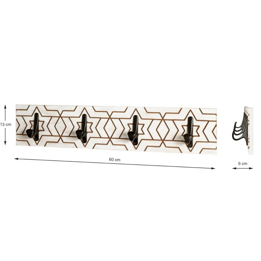 Garderobe murale avec motif et 4 crochets en métal noir