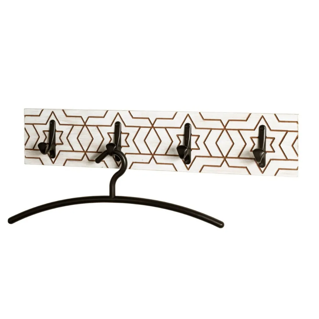 Garderobe murale avec motif et 4 crochets en métal noir