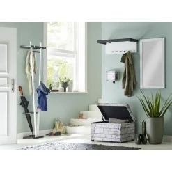 Garderobe murale avec porte parapluies en anthracite époxy et 5 crochets tube d'acier laqué Blanc