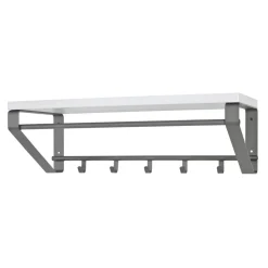 Garderobe murale avec étagère en MDF décor blanc et 5 crochets et 1 tringle en métal laqué Gris anthracite