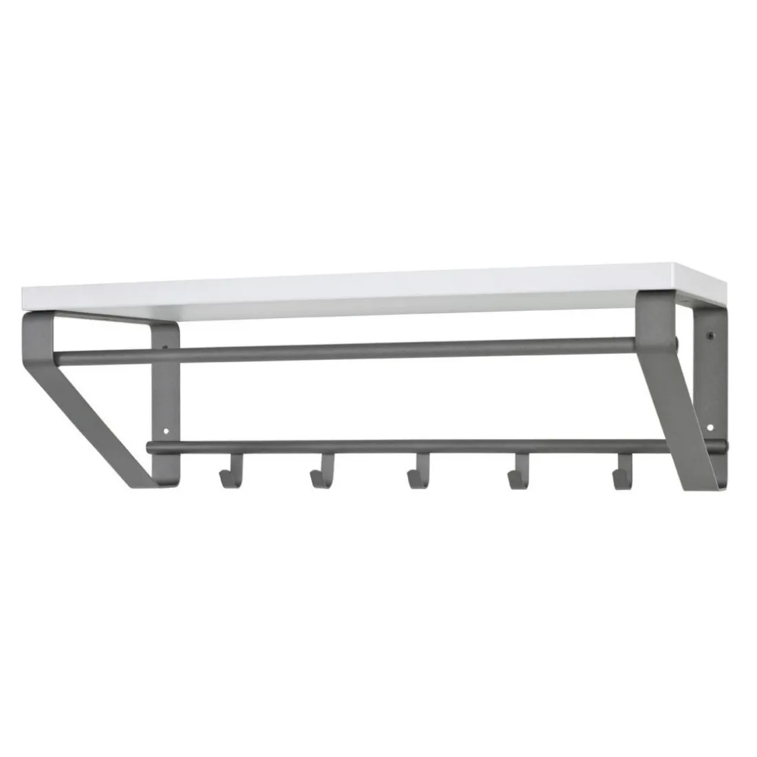 Garderobe murale avec étagère en MDF décor blanc et 5 crochets et 1 tringle en métal laqué Gris anthracite