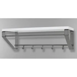 Garderobe murale avec étagère en MDF décor blanc et 5 crochets et 1 tringle en métal laqué Gris anthracite