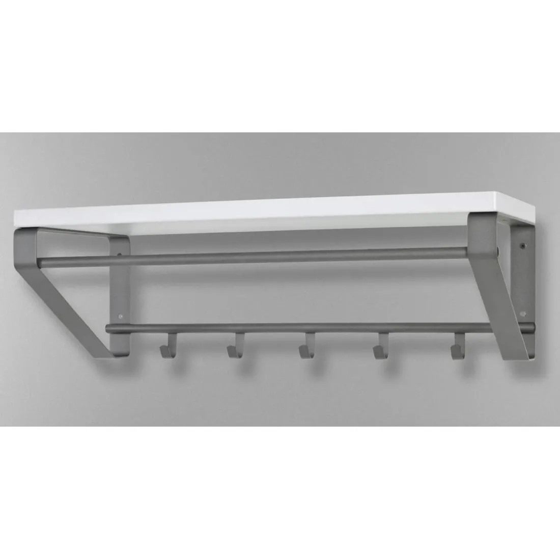 Garderobe murale avec étagère en MDF décor blanc et 5 crochets et 1 tringle en métal laqué Gris anthracite