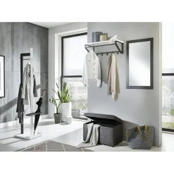 Garderobe murale avec étagère en MDF décor blanc et 5 crochets et 1 tringle en métal laqué Gris anthracite