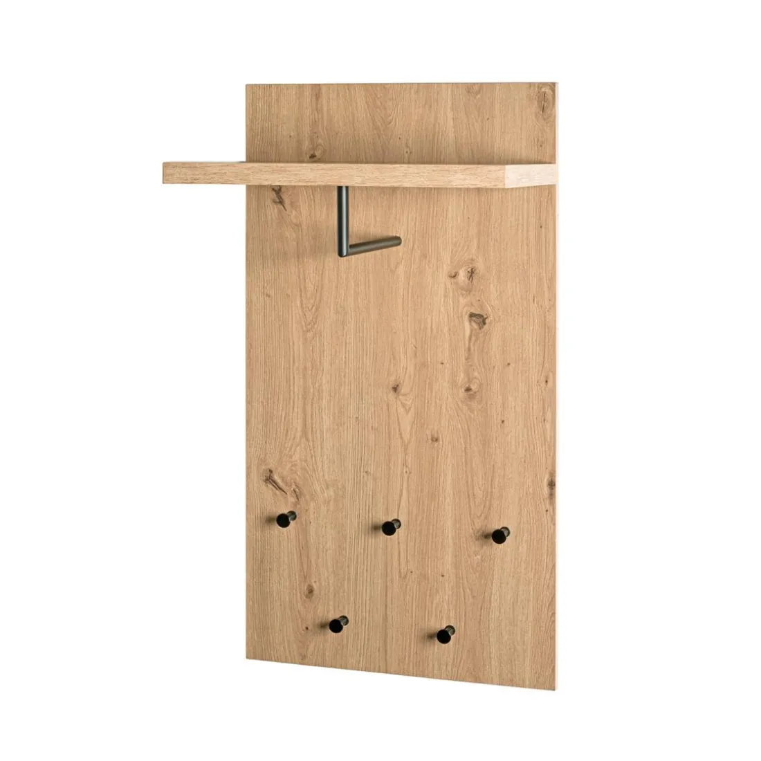 Garderobe murale avec étagère décor cintre et boutons en métal noir