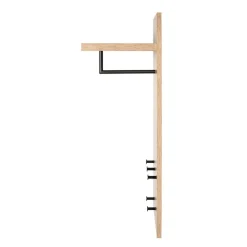 Garderobe murale avec étagère décor cintre et boutons en métal noir