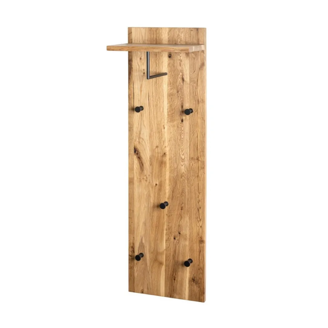garderobe murale chêne et métal noir - 5 crochets et étagère