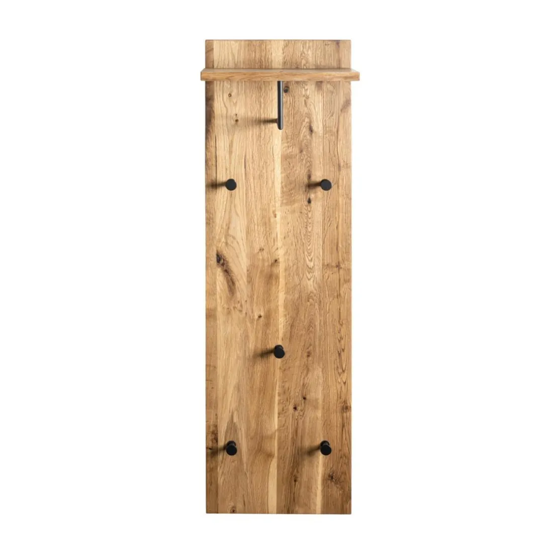 garderobe murale chêne et métal noir - 5 crochets et étagère