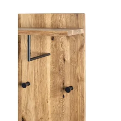 garderobe murale chêne et métal noir - 5 crochets et étagère