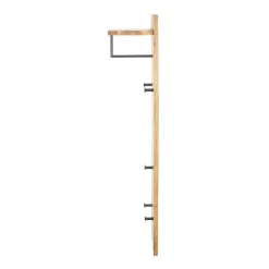 garderobe murale chêne et métal noir - 5 crochets et étagère