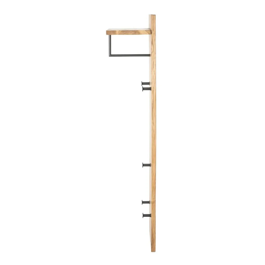 garderobe murale chêne et métal noir - 5 crochets et étagère