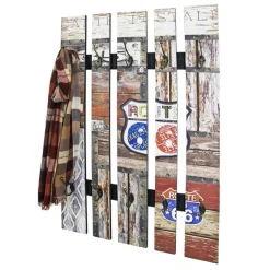 garderobe murale effet bois vintage 10 crochets ROUTE 66