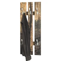 Garderobe murale en bois décor parquet avec 5 crochets en métal optique inox
