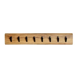 Garderobe murale en bois et 8 crochets en métal noir