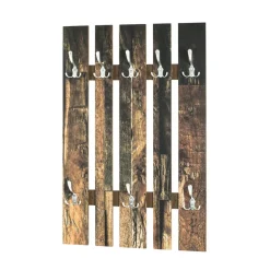 Garderobe murale en bois 8 crochets en métal optique inox