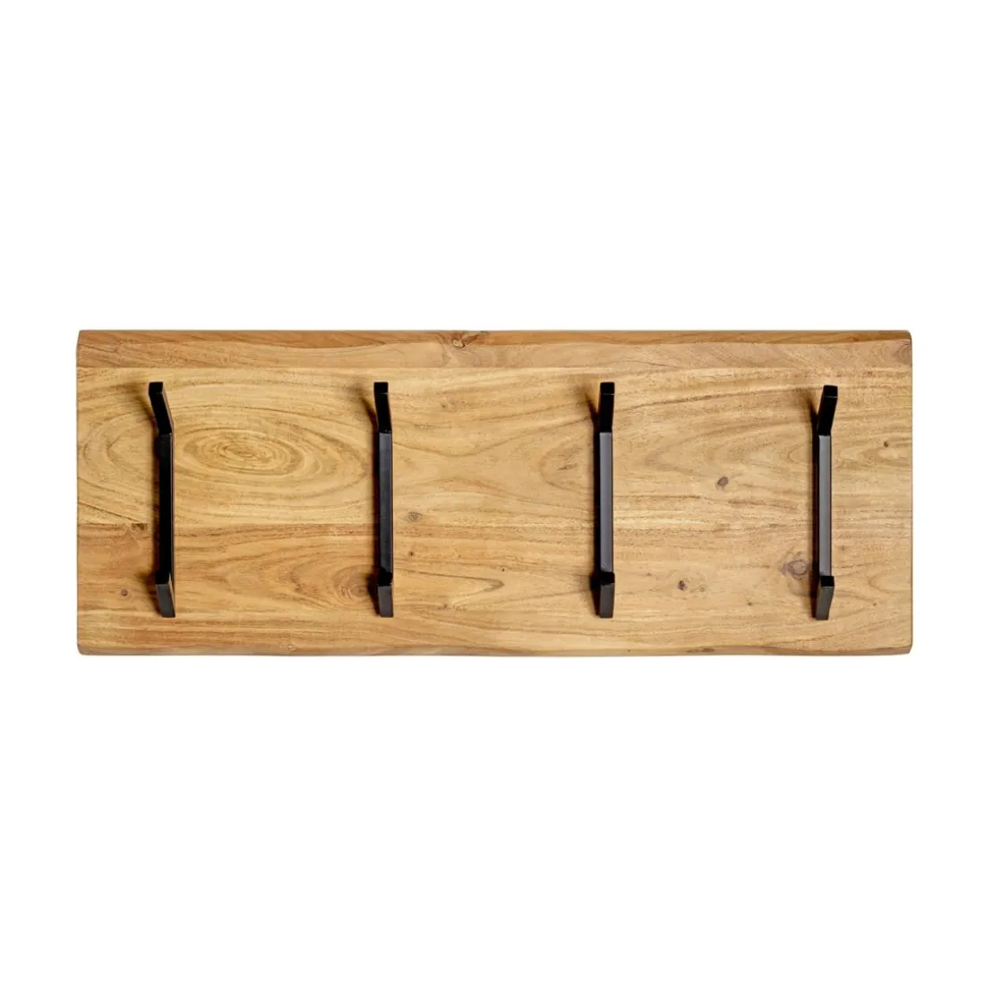 Garderobe murale en bois et 4 crochets en métal noir