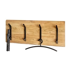 Garderobe murale en bois et 4 crochets en métal noir