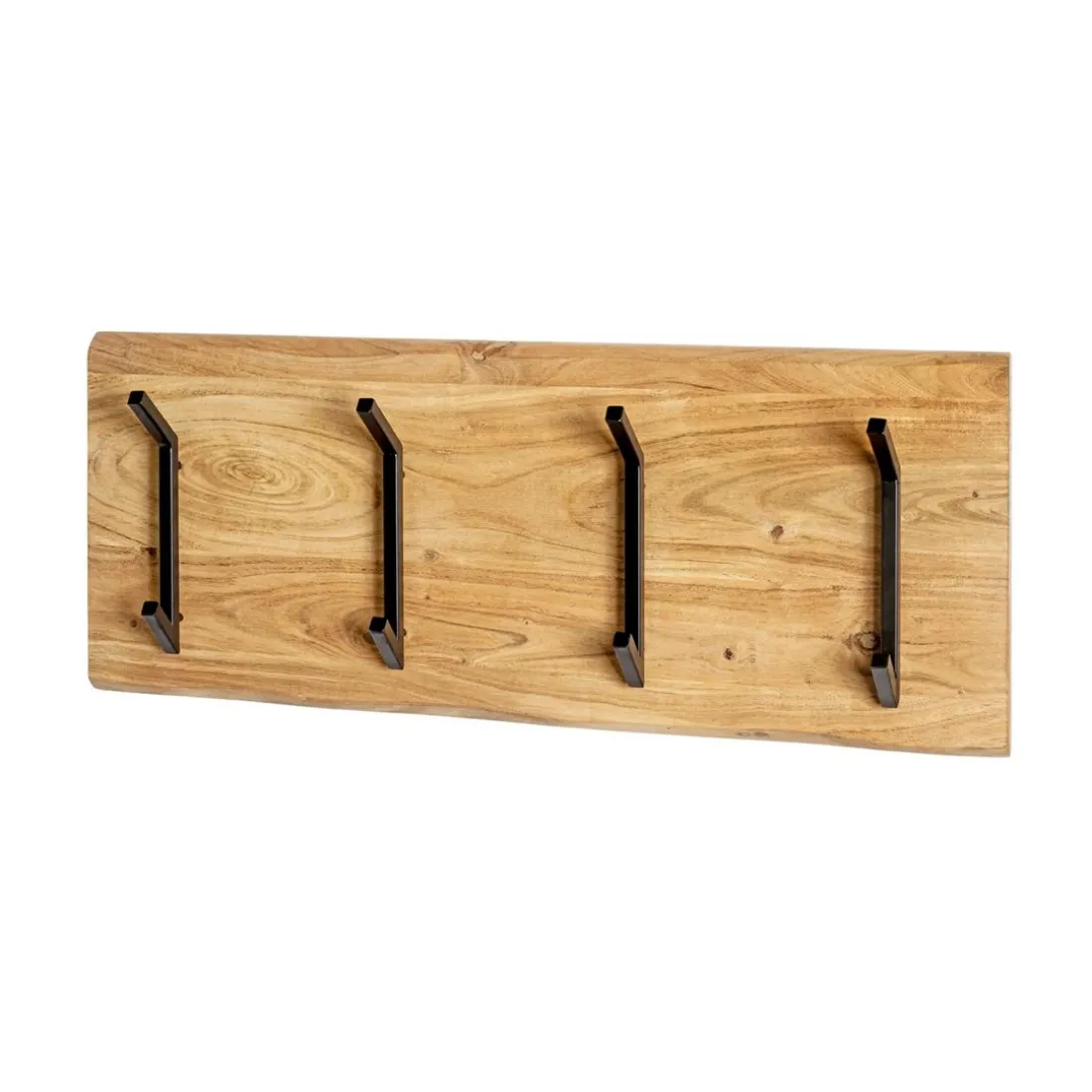 Garderobe murale en bois et 4 crochets en métal noir
