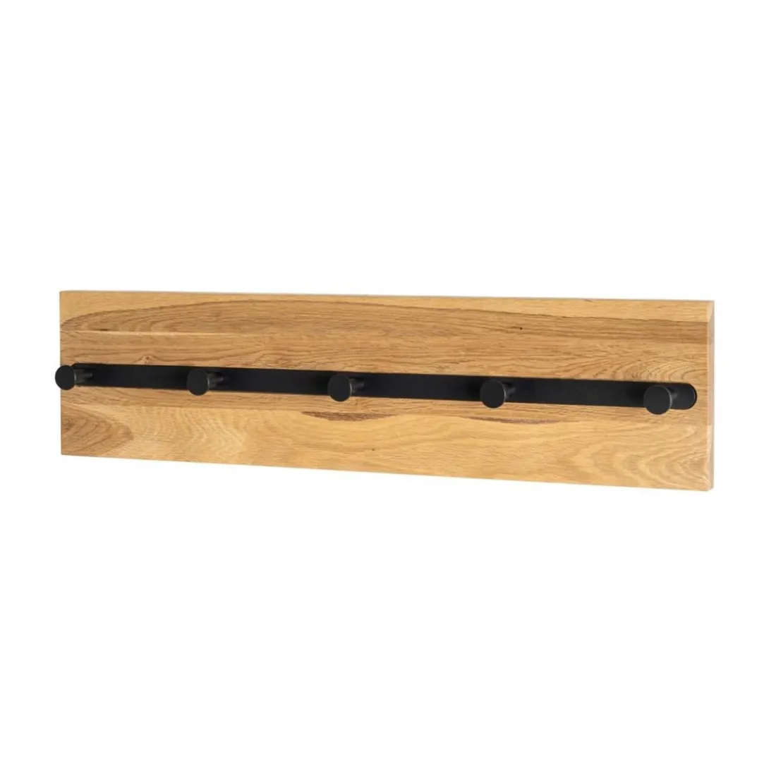 Garderobe murale en bois 5 crochets en métal noirs