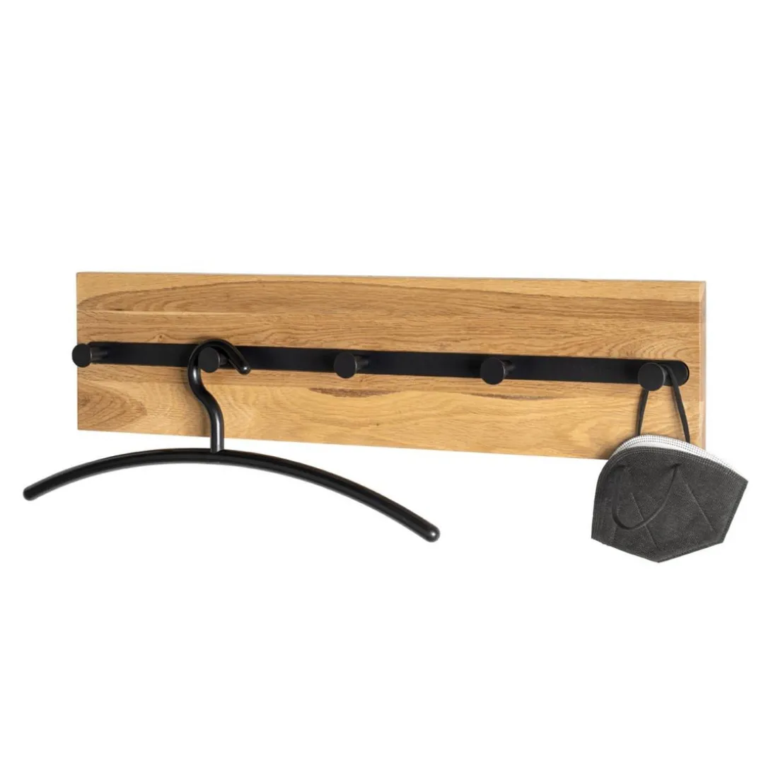 Garderobe murale en bois 5 crochets en métal noirs