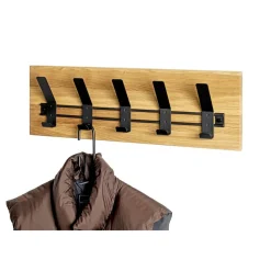 Garderobe murale en bois avec 5 crochets métal noir