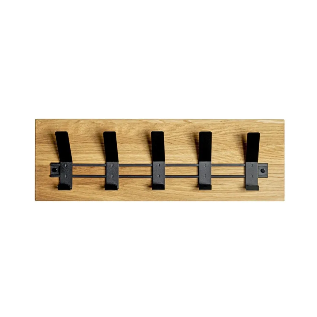 Garderobe murale en bois avec 5 crochets métal noir