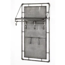 Garderobe murale en métal avec 9 crochets et rangement supplémentaire pliable anthracite