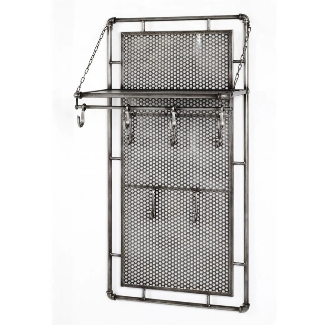 Garderobe murale en métal avec 9 crochets et rangement supplémentaire pliable anthracite