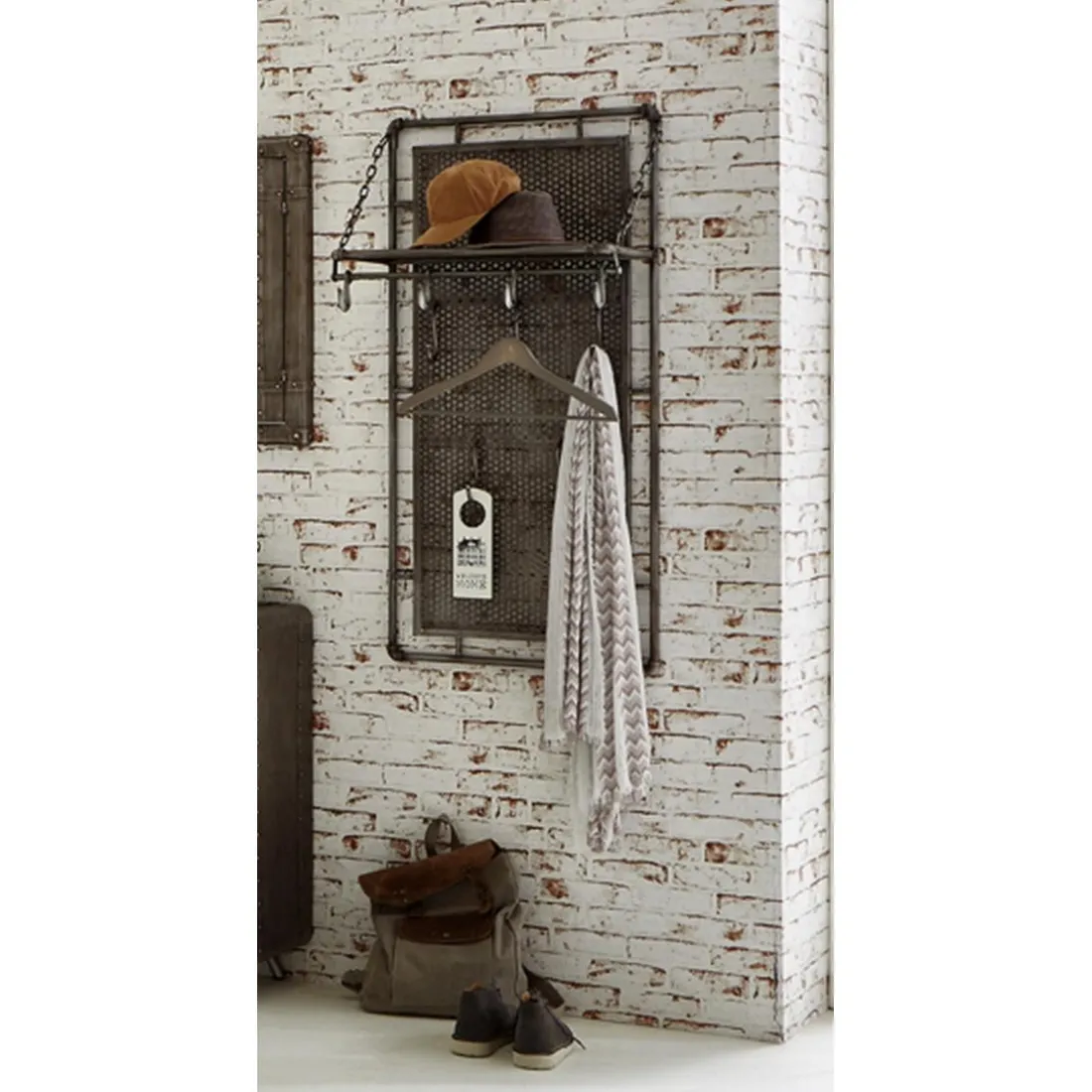 Garderobe murale en métal avec 9 crochets et rangement supplémentaire pliable anthracite